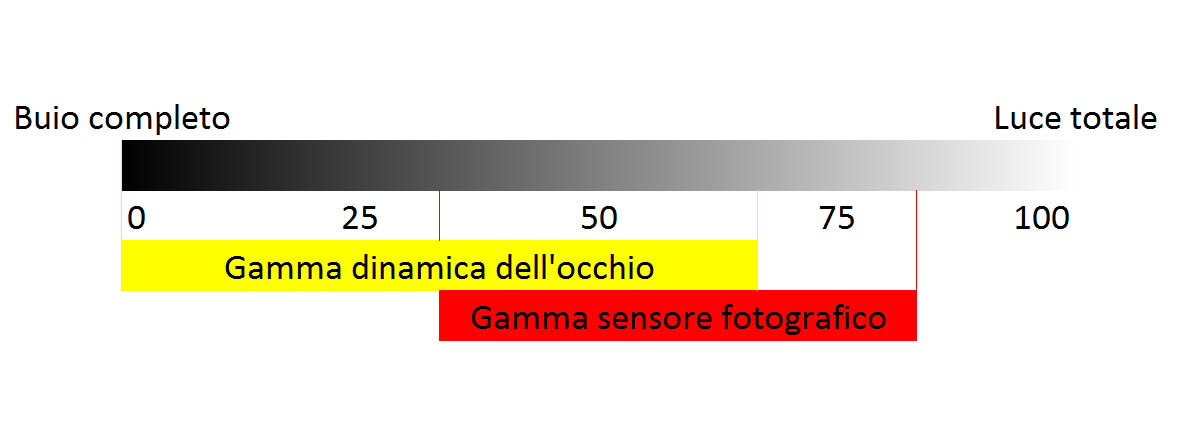 Grafico semplificato sul concetto di gamma dinamica